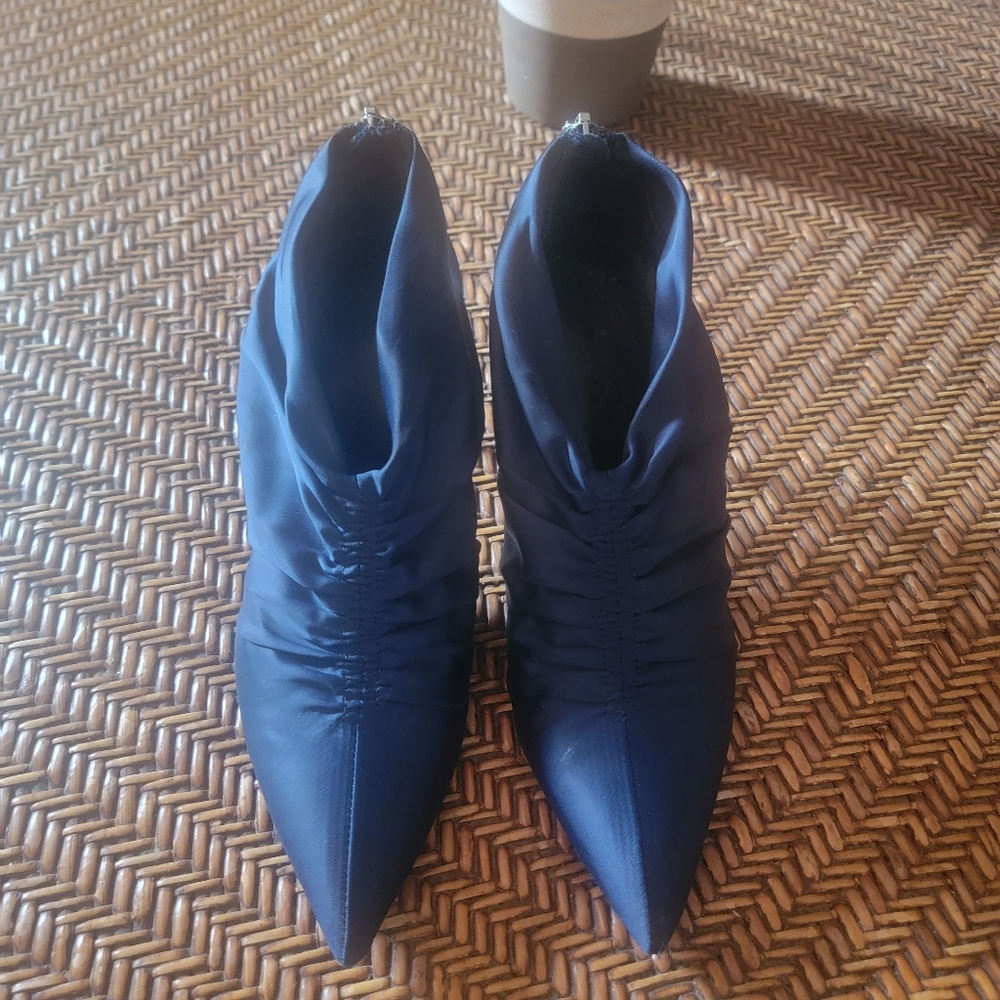 Zara Gathered Ruched Satin Heeled  Booties